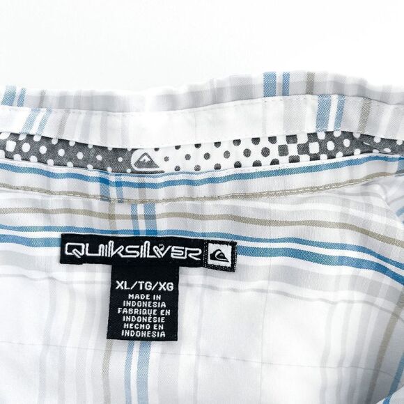 Quiksilver Mens Button Down Shirt Short Sleeve Casual Plaid Blue Gray XL - Picture 3 of 7